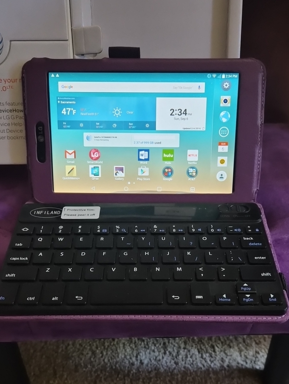 LG G Pad 7.0 Black Tablet Keboard And Purple Case